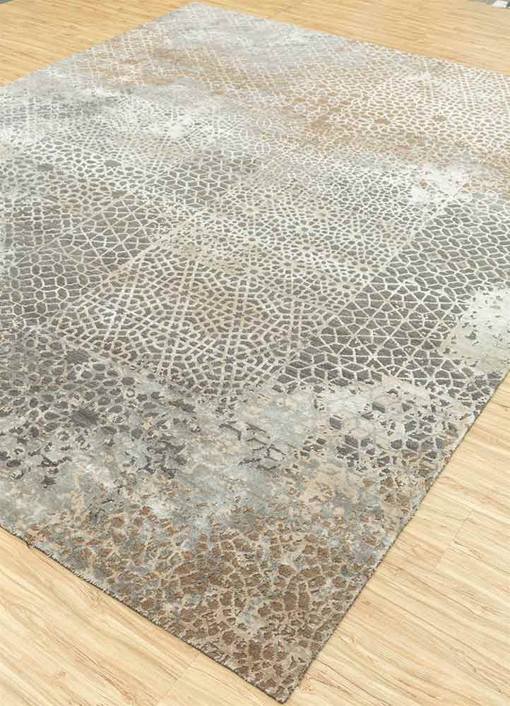 chaos theory by kavi beige and brown wool and bamboo silk Hand Knotted Rug - FloorShot